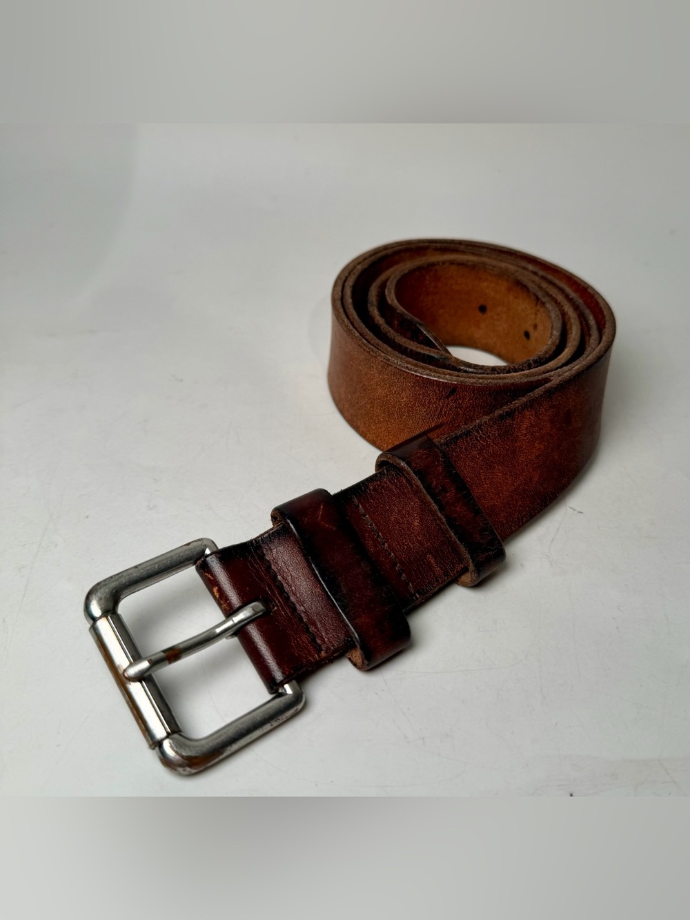 Vtg Y2K Polo Ralph Lauren Men’s Brown Leather Belt Silver Tone Buckle Sz 36 / 90